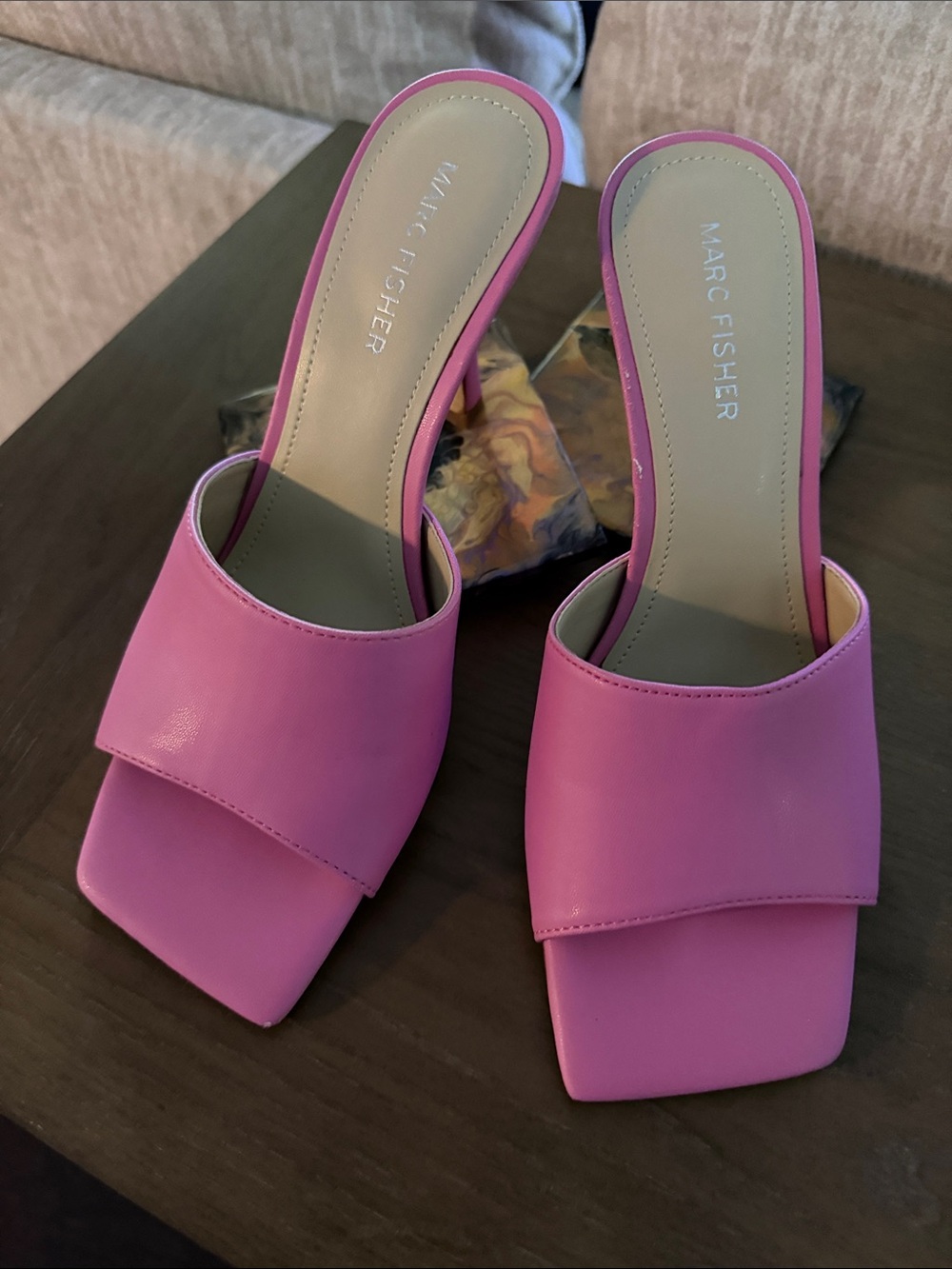 Marc Fisher Bright Pink Square-Toe Slide Mules